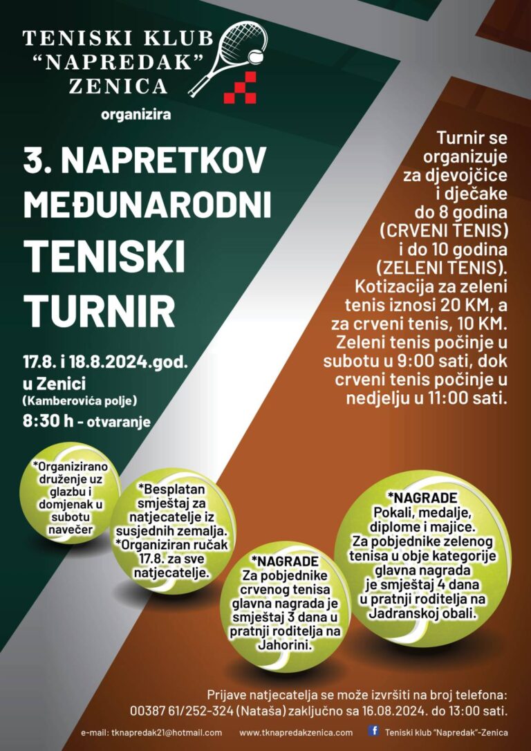 3. NAPRETKOV MEĐUNARODNI TRADICIONALNI TENISKI TURNIR ZA DJEVOJČICE I DJEČAKE DO 10 I 8 GODINA