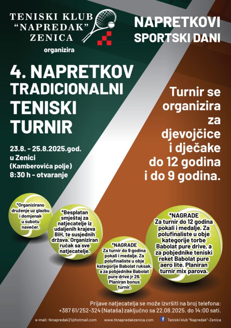IV. TRADICIONALNI NAPRETKOV TENISKI TURNIR ZENICA 2025